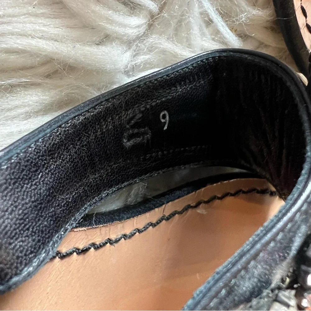 Ramon Tenza Black Leather Jeweled Lucretia Thong Heeled Sandals Size 9 M NEW - Picture 4 of 7